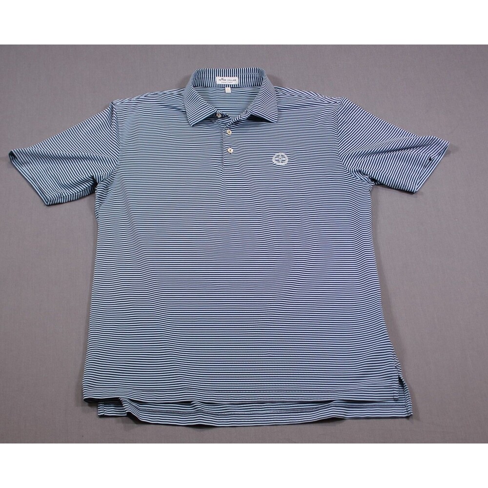 Peter Millar Polo Shirt Mens Large Blue Gray Striped Summer Comfort Golf Stretch